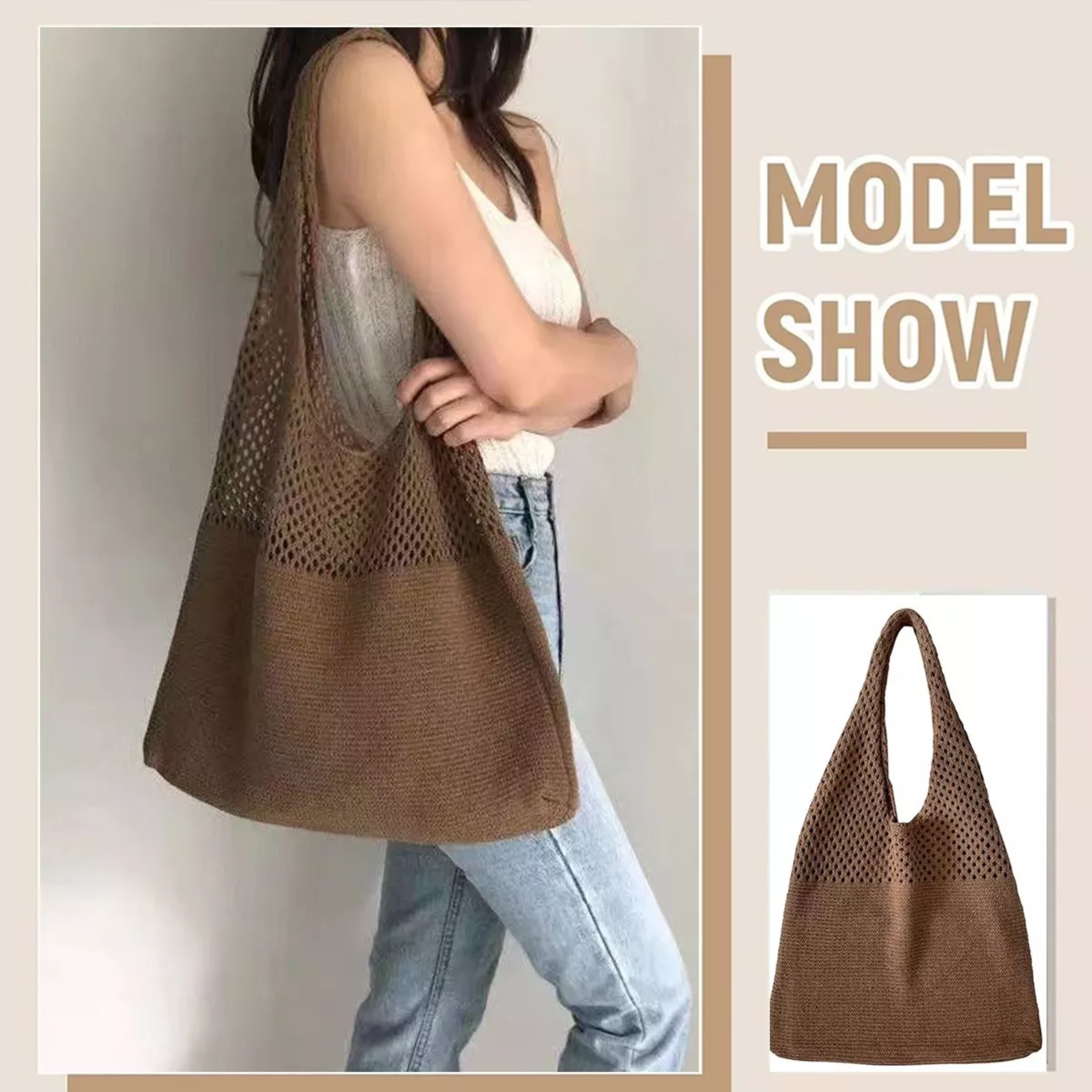 Bolso De Hombro Tejido De Mujer Para Vacaciones En La Playa.