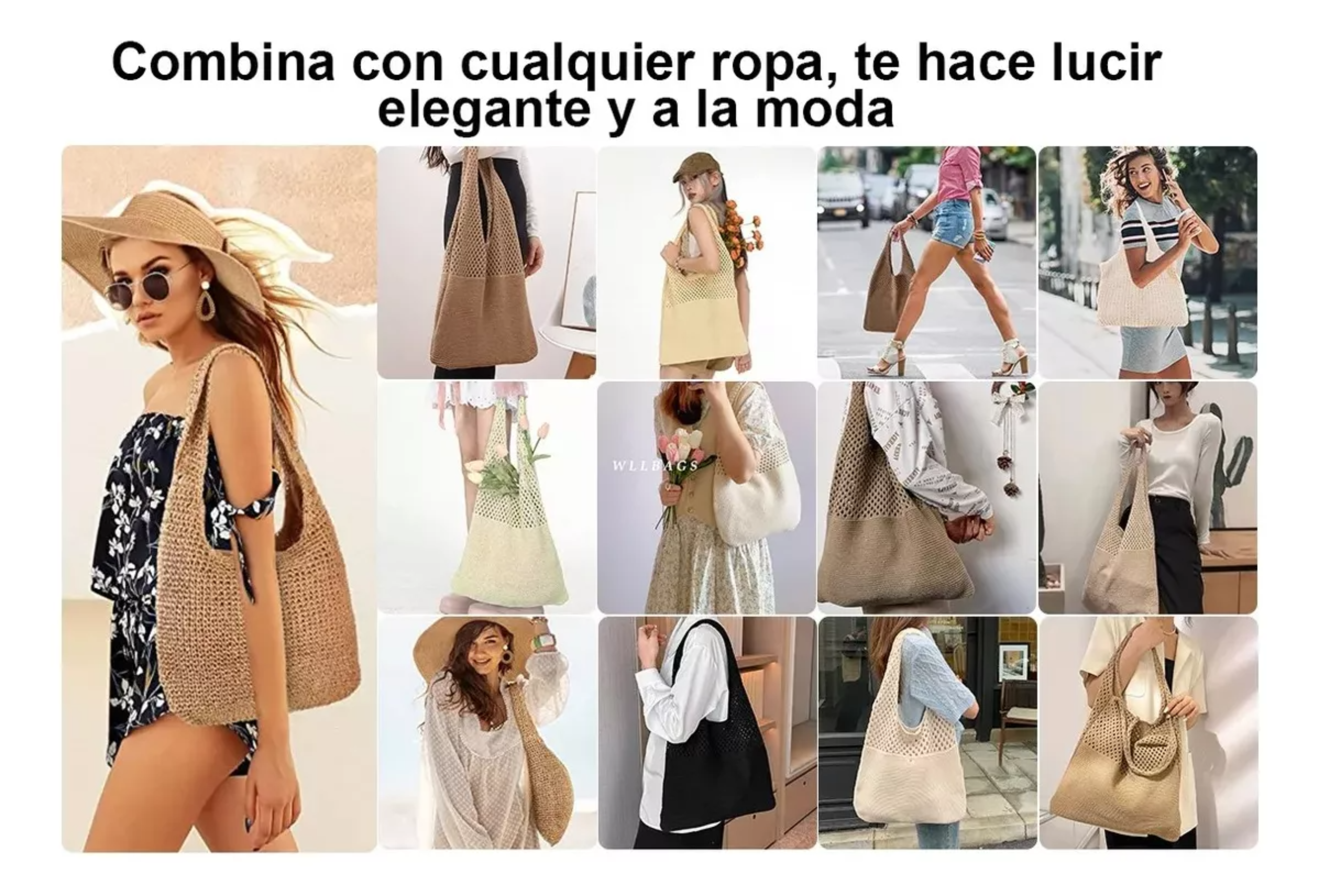 Bolso De Hombro Tejido De Mujer Para Vacaciones En La Playa.