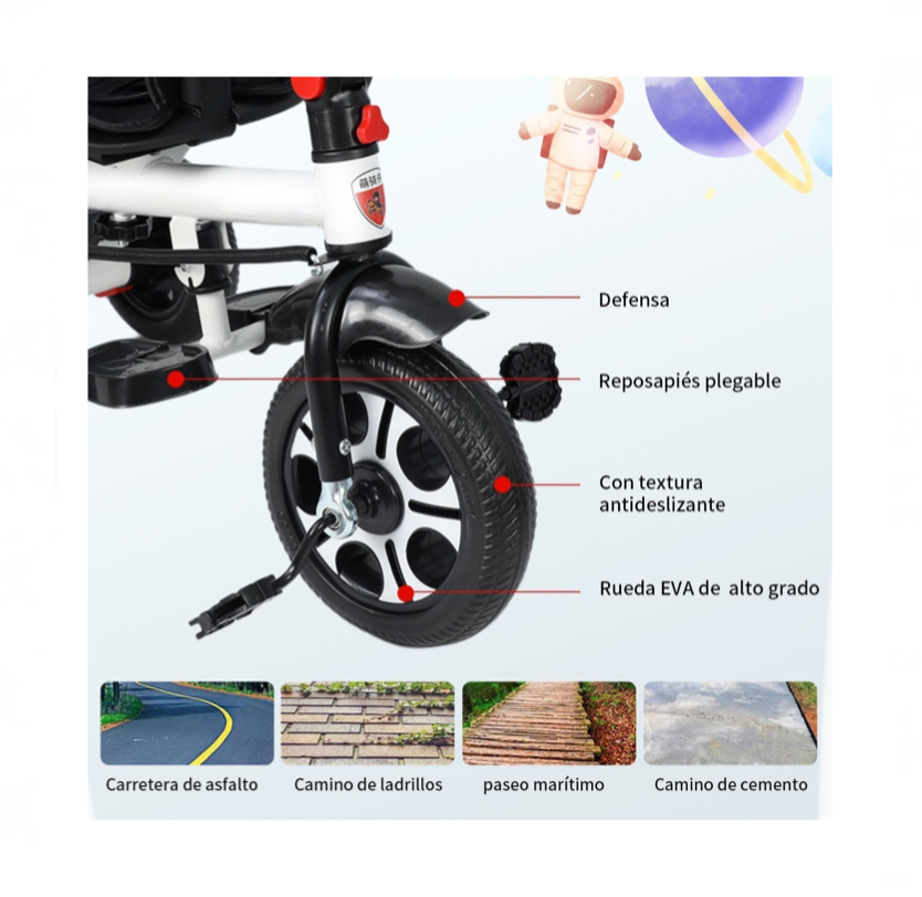 Carriola De Bebé Tipo Triciclo Plegable Y Portátil 5 En 1 Color Blanco.