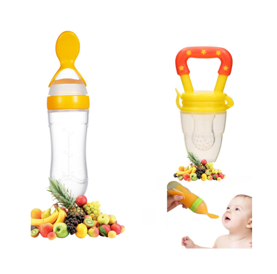 Chupón Alimentador Fruta Y Biberón Cuchara Para Papilla Bebe amarillo .
