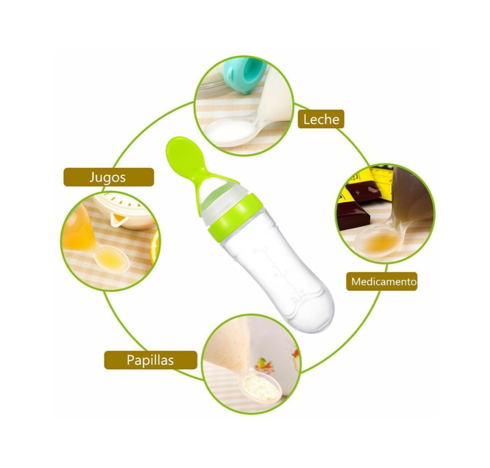 Chupón Alimentador Fruta Y Biberón Cuchara Para Papilla Bebe verde.