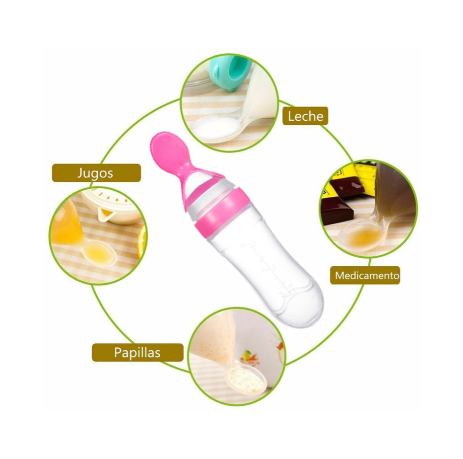 Chupón Alimentador Fruta Y Biberón Cuchara Para Papilla Bebe rosa.