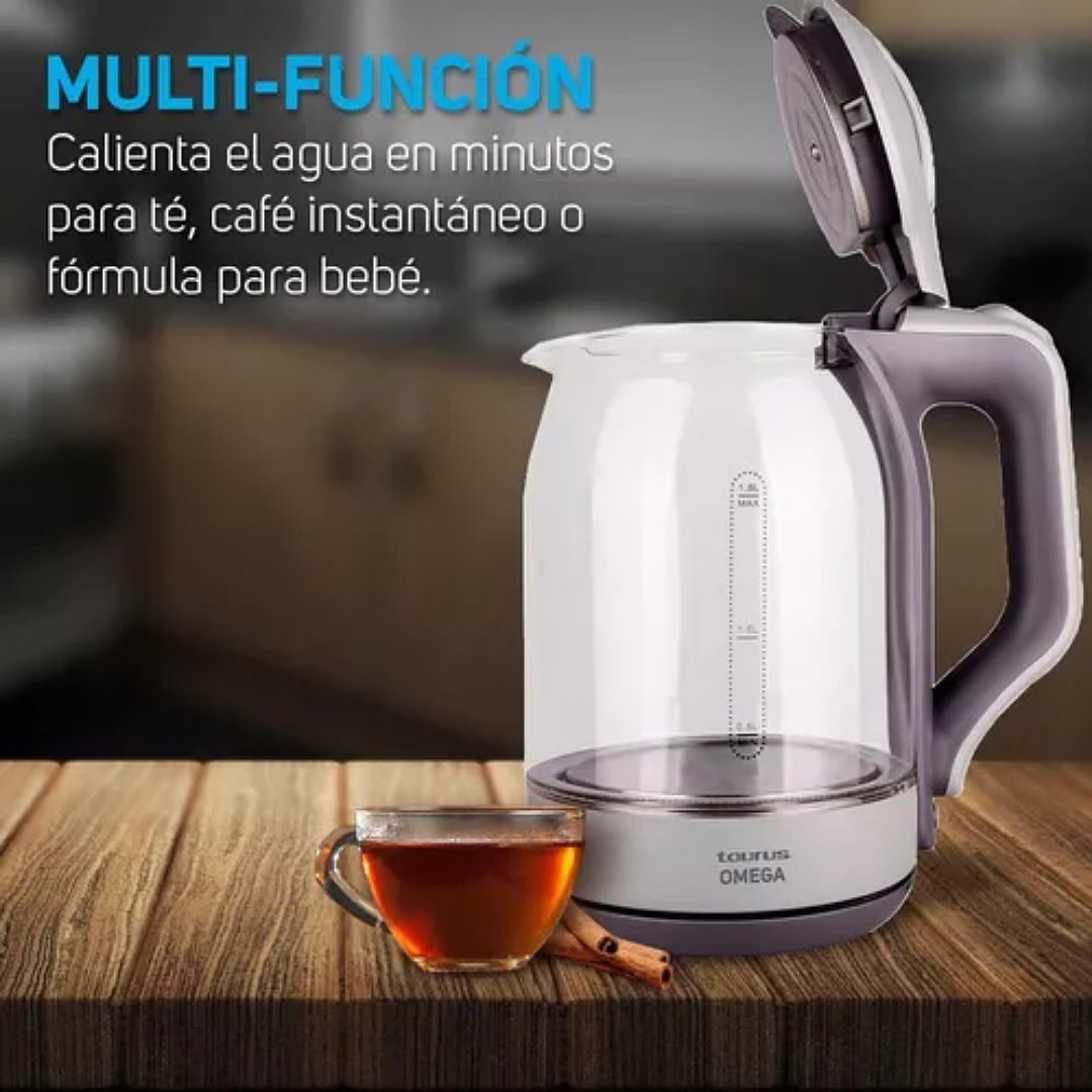 Hervidor Eléctrico De Vidrio Taurus Omega 1.8 L Con Luz Led