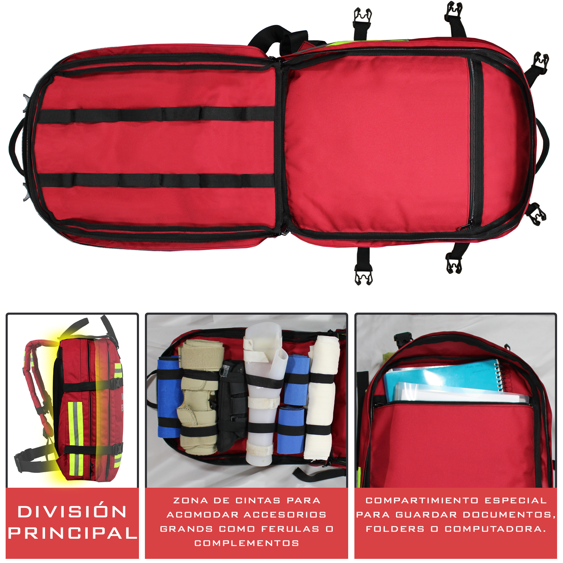 Mochila de Emergencias Botiquín Primeros Auxilios | Paramédico, Deportivo, Hogar, Oficina, Escuela | Color Rojo con Negro | Artical 5
