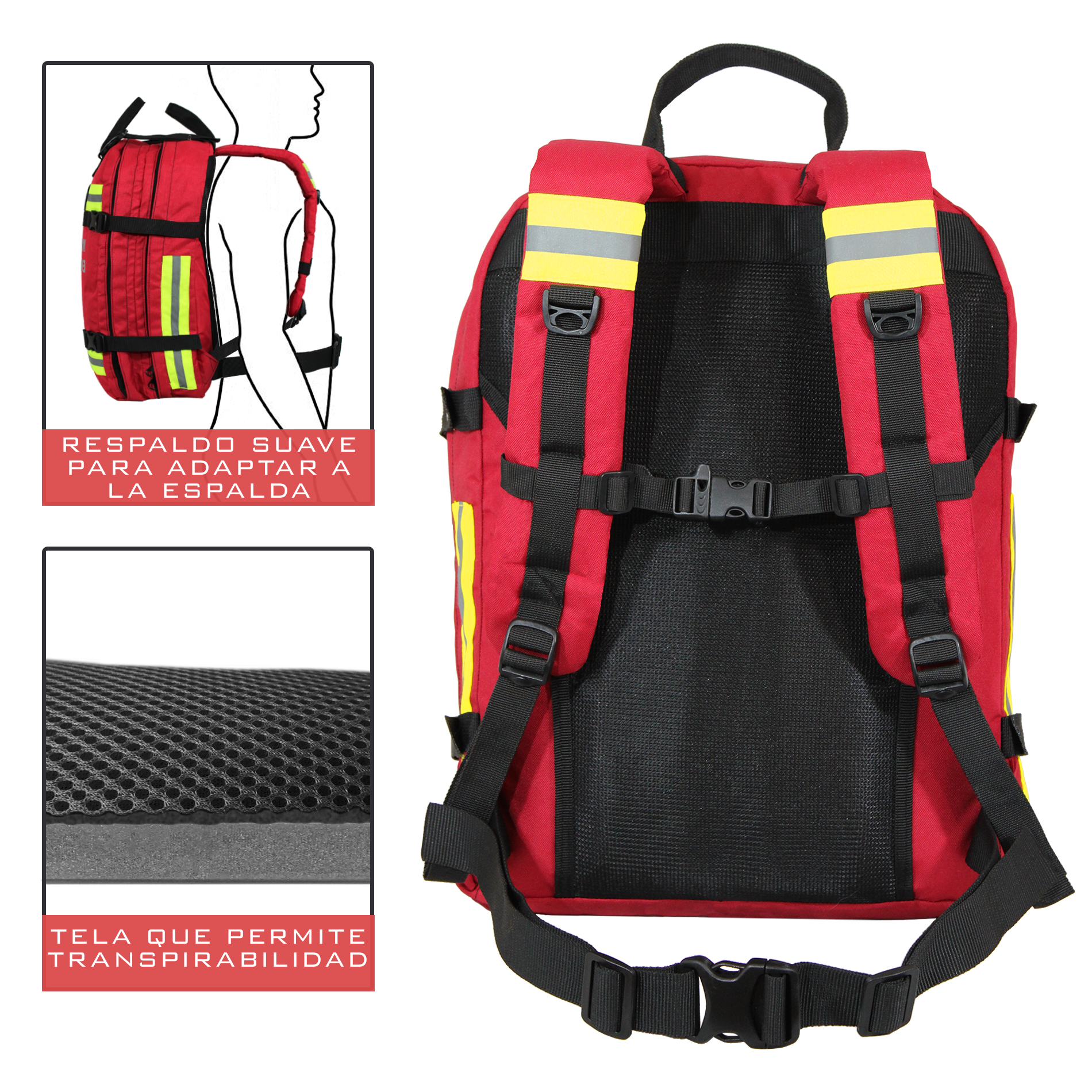 Mochila de Emergencias Botiquín Primeros Auxilios | Paramédico, Deportivo, Hogar, Oficina, Escuela | Color Rojo con Negro | Artical 5