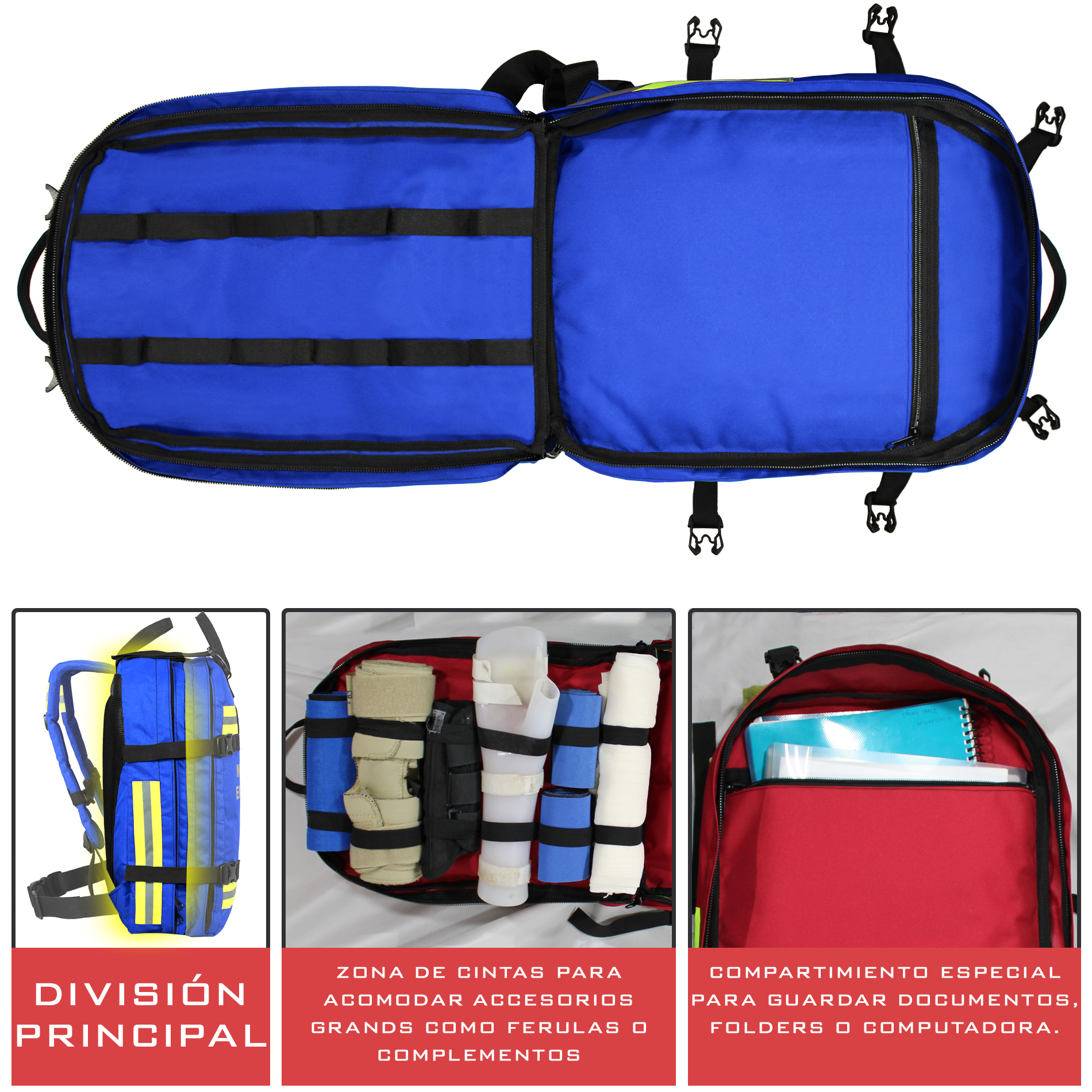 Mochila de Emergencias Botiquín Primeros Auxilios | Paramédico, Deportivo, Hogar, Oficina, Escuela | Color Azul con Negro | Artical 5