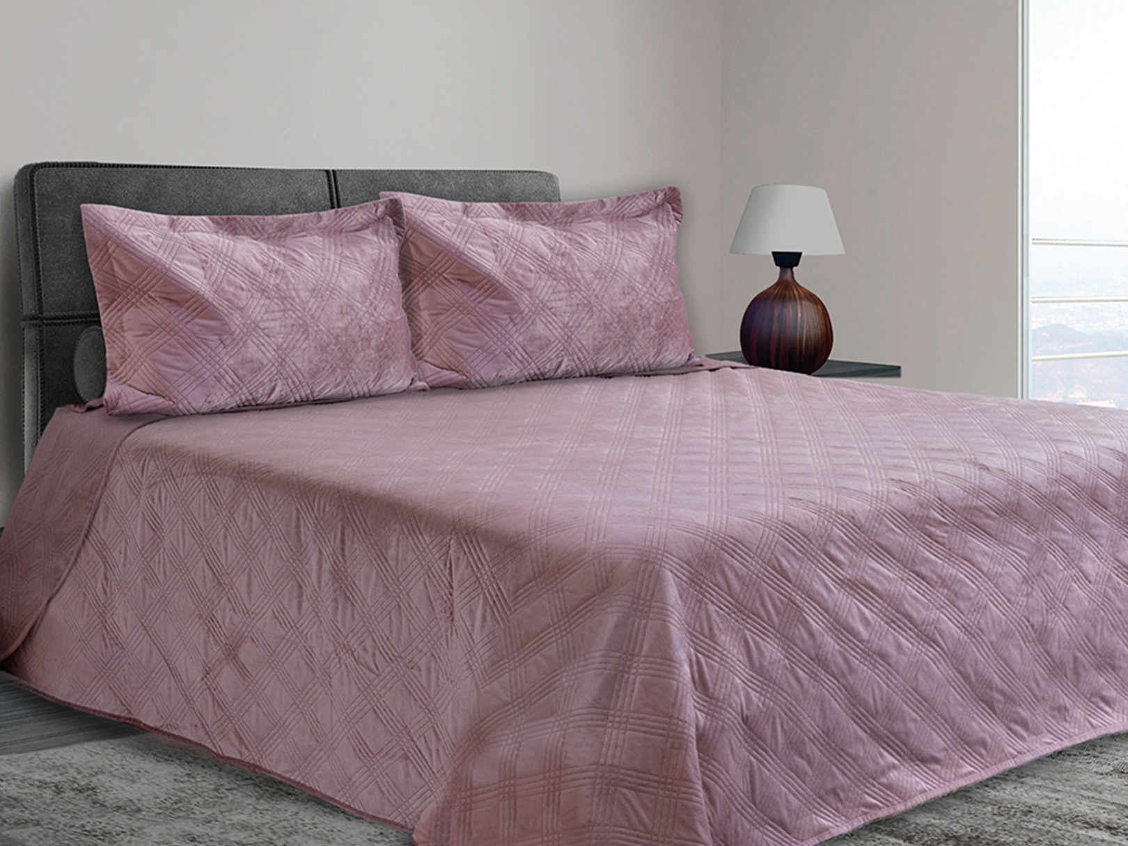 Colcha Velvet Terciopelo Palo de Rosa Individual + Funda Dormireal