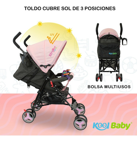 Carriola De Bastón Plegable Para Bebé Kool Baby Car-104 Color Rosa.