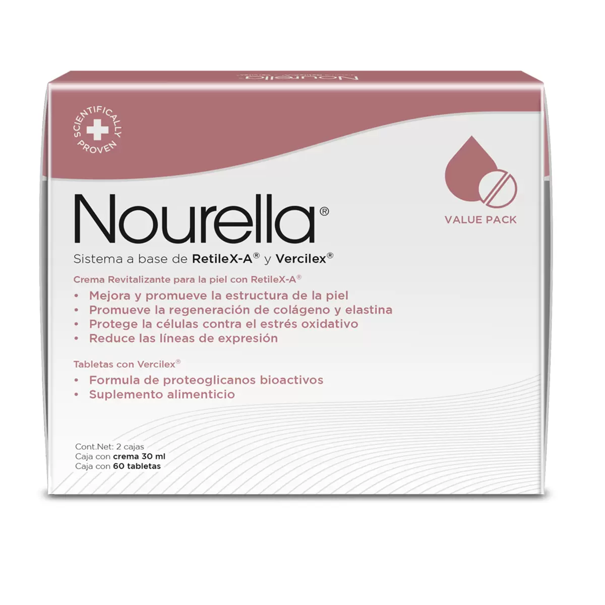 Tratamiento Rejuvenecedor Nourella Crema Retile X-A 30ml + Tabletas Vercilex 60 tabs 