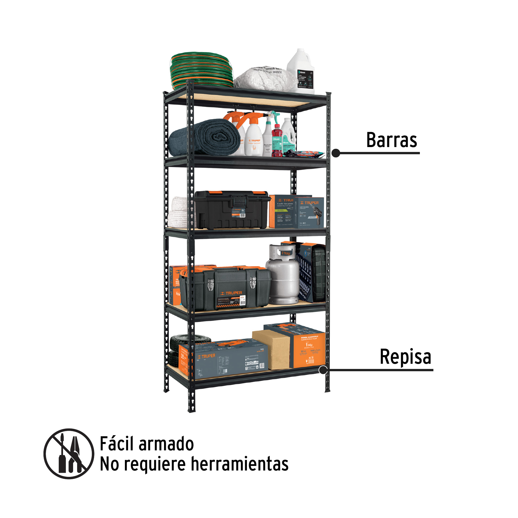 Estante Metálico Industrial 5 Repisas Capacidad Total De 250kg, 85 Ancho x 180 Alto x 46 Fondo