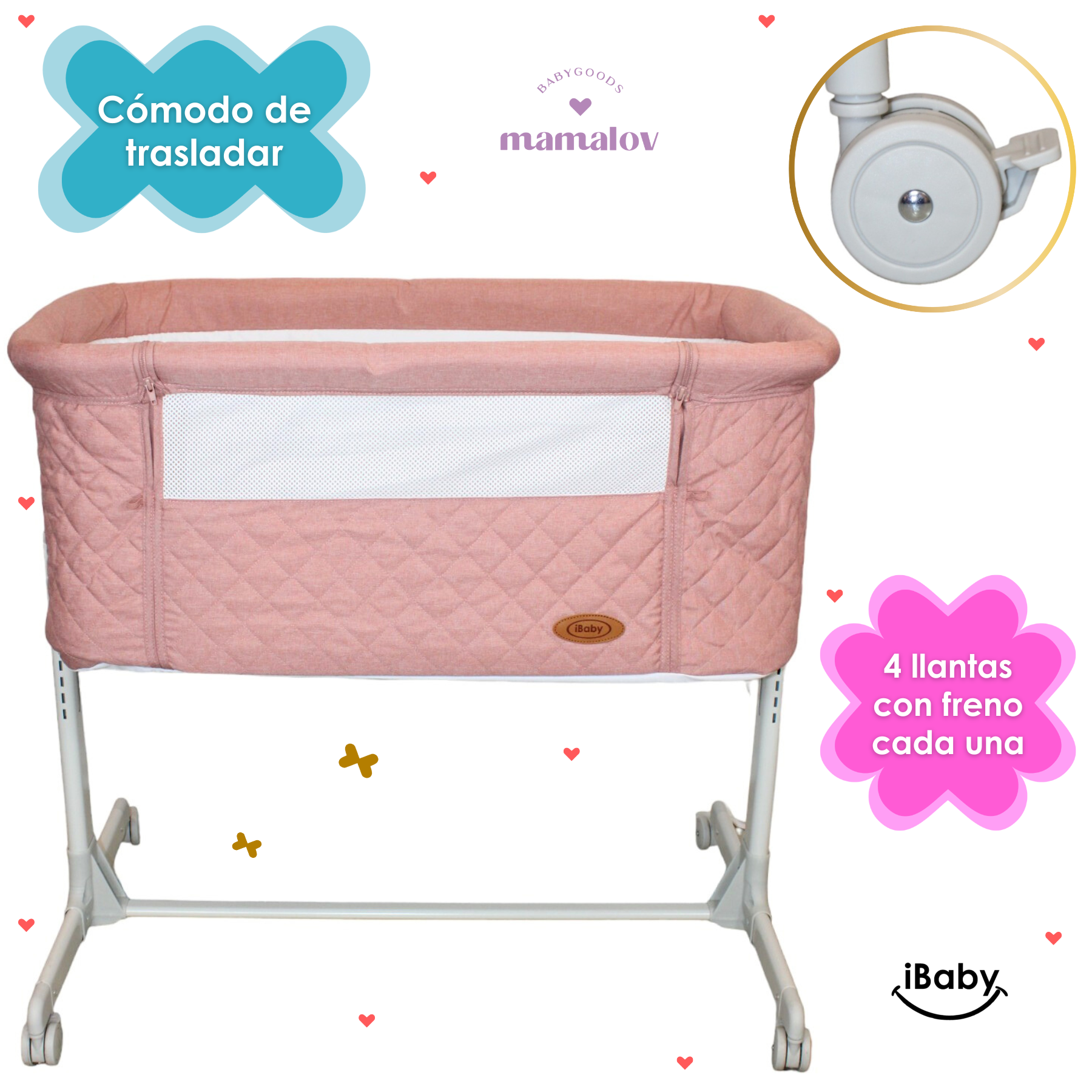 Colecho Para Bebé Con Posición Anti Reflujo | Mau - Rosa - Ibaby