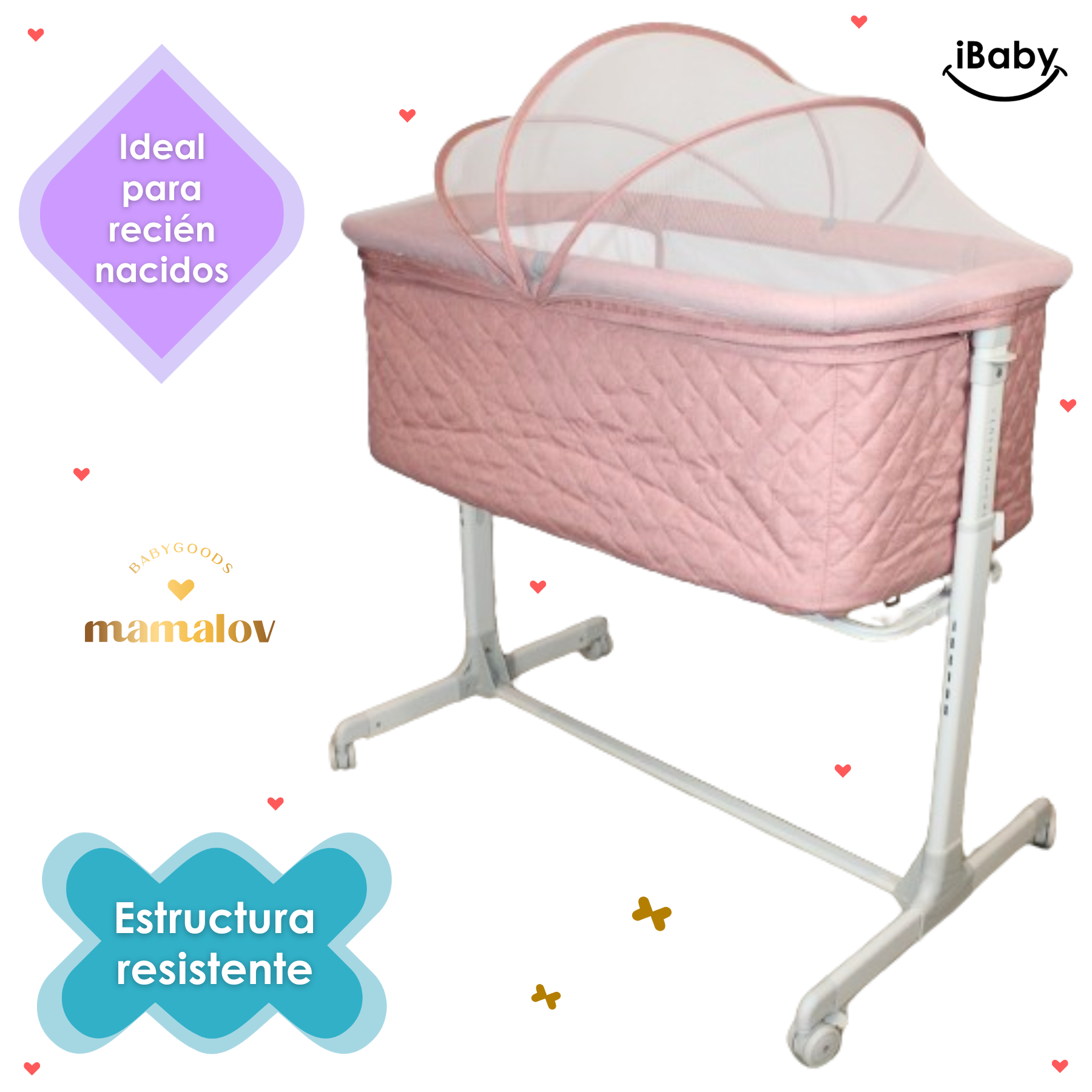 Colecho Para Bebé Con Posición Anti Reflujo | Mau - Rosa - Ibaby
