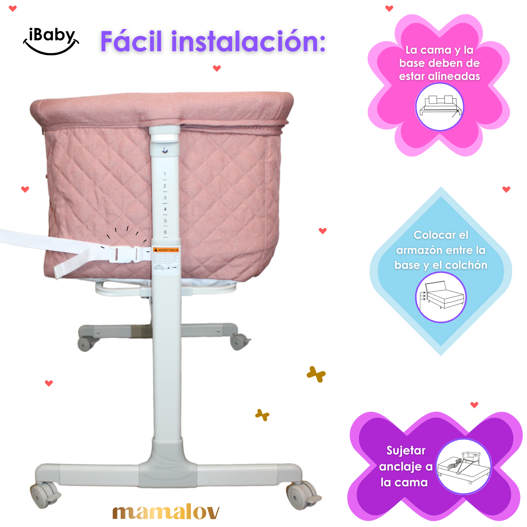 Colecho Para Bebé Con Posición Anti Reflujo | Mau - Rosa - Ibaby