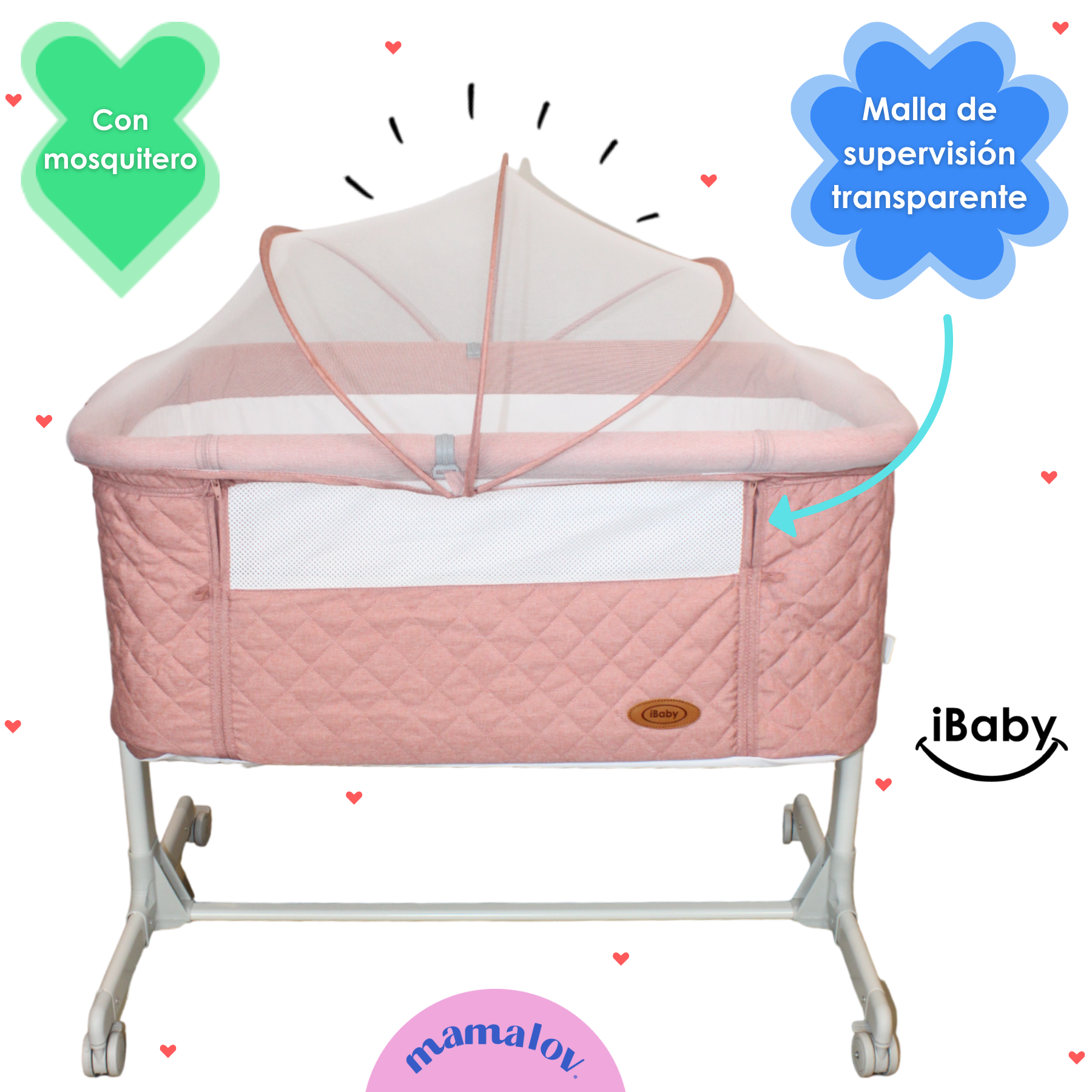 Colecho Para Bebé Con Posición Anti Reflujo | Mau - Rosa - Ibaby