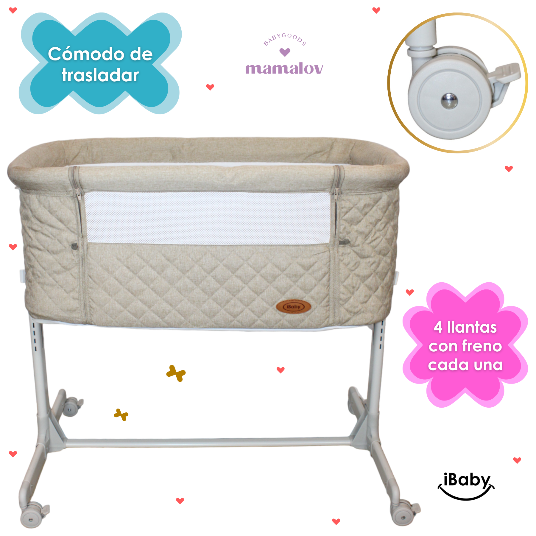 Colecho Para Bebé Con Posición Anti Reflujo | Mau - Beige - Ibaby
