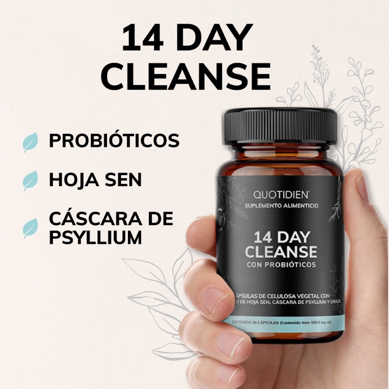 Suplemento Alimenticio Quotidien 14 Day Cleanse Cascara Sagrada, Psyllium Husk, Hoja Sen & Probióticos 28 Cápsulas