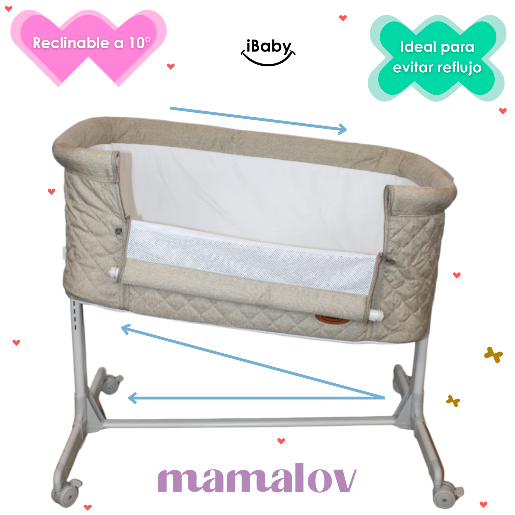 Colecho Para Bebé Con Posición Anti Reflujo | Mau - Beige - Ibaby