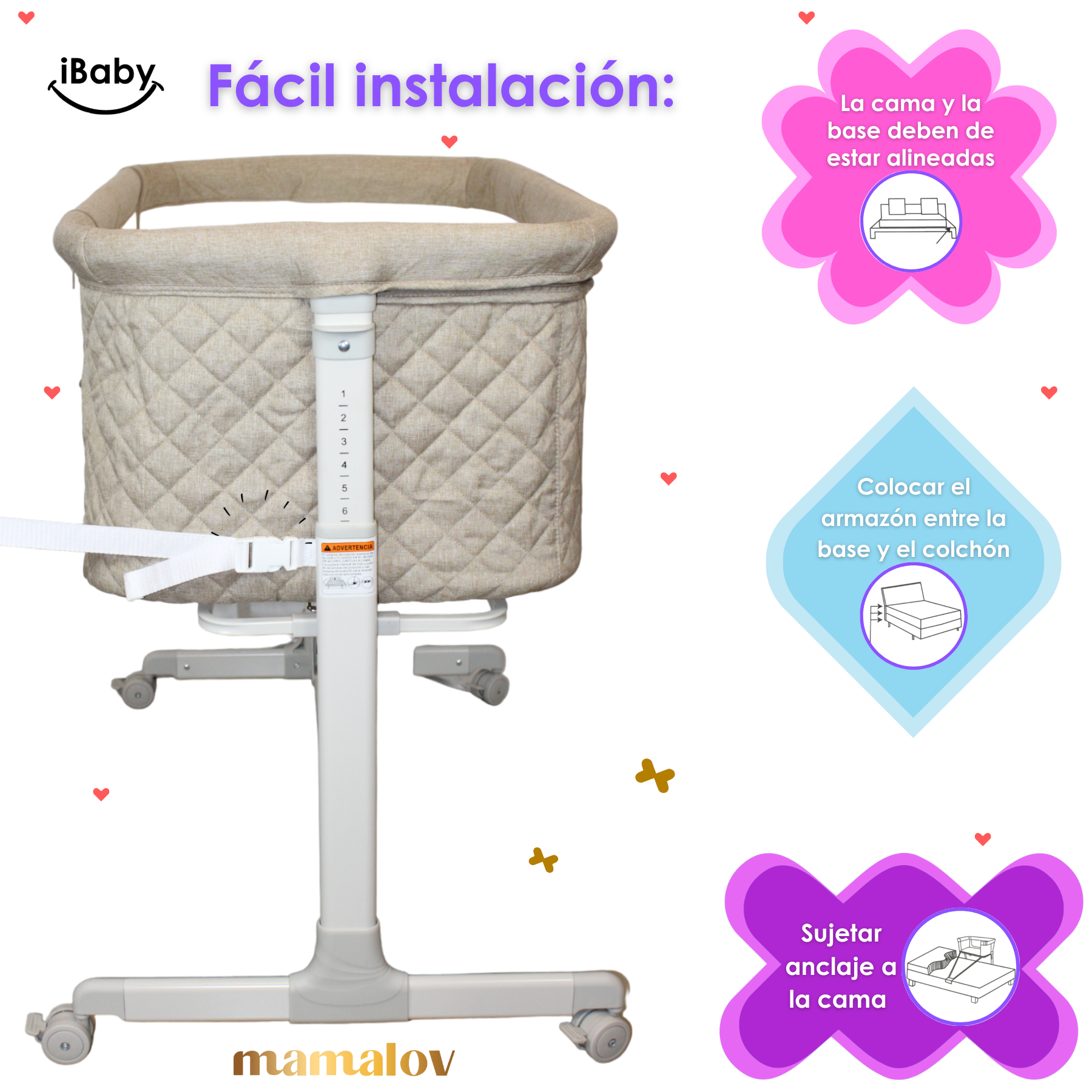 Colecho Para Bebé Con Posición Anti Reflujo | Mau - Beige - Ibaby