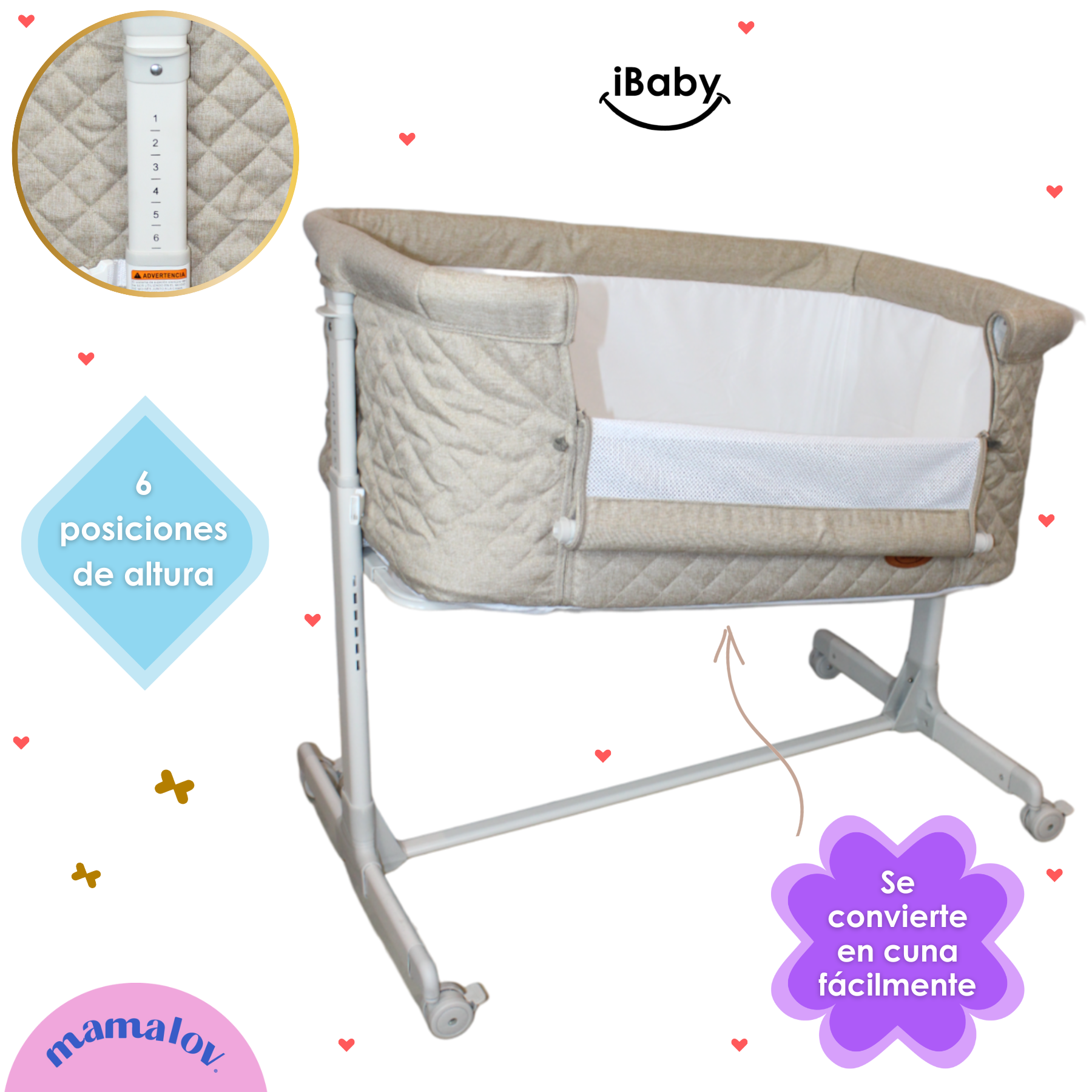 Colecho Para Bebé Con Posición Anti Reflujo | Mau - Beige - Ibaby