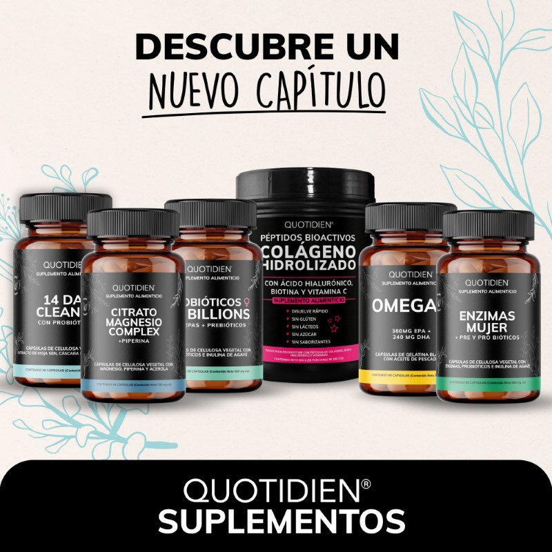 Suplemento Alimenticio Quotidien 14 Day Cleanse Cascara Sagrada, Psyllium Husk, Hoja Sen & Probióticos 28 Cápsulas