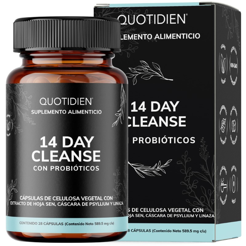 Suplemento Alimenticio Quotidien 14 Day Cleanse Cascara Sagrada, Psyllium Husk, Hoja Sen & Probióticos 28 Cápsulas