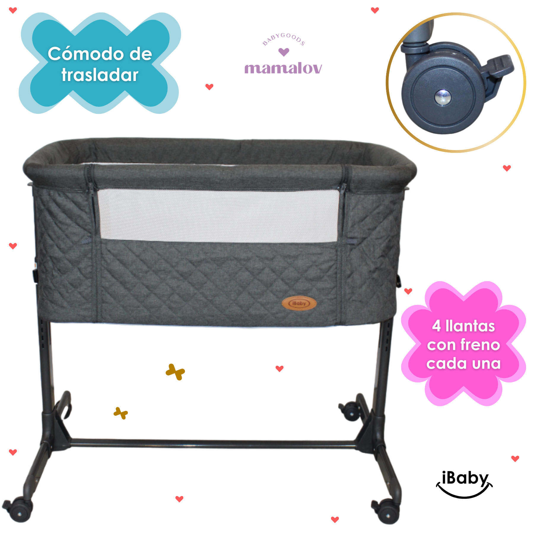 Colecho Para Bebé Con Posición Anti Reflujo | Mau - Negro - Ibaby