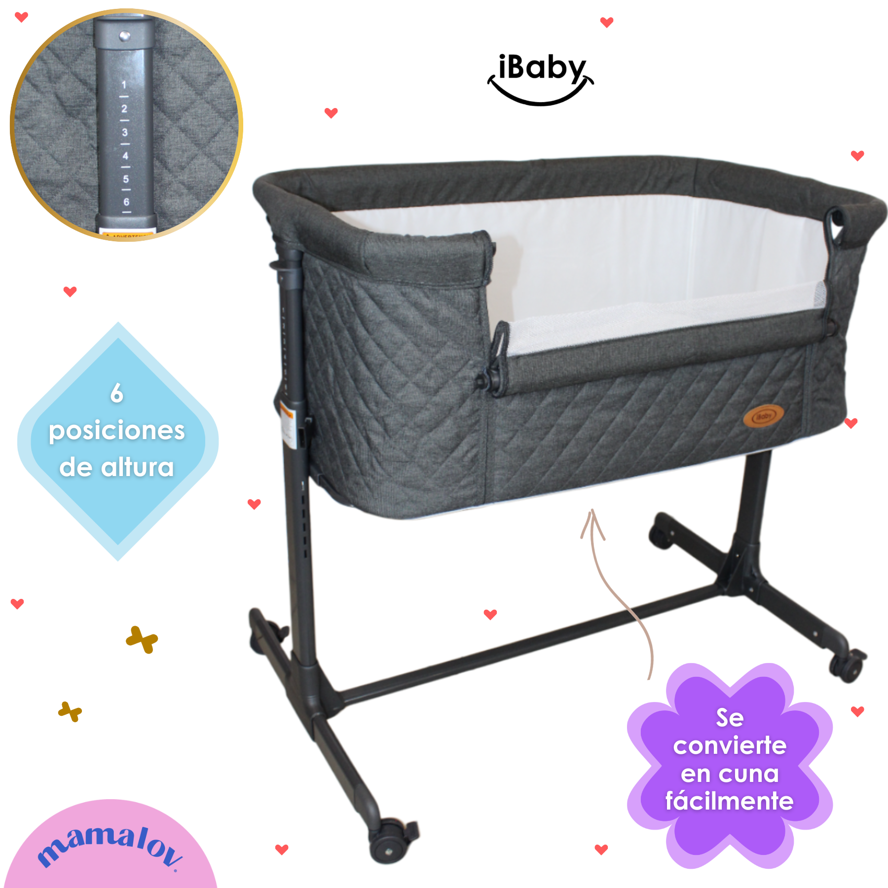 Colecho Para Bebé Con Posición Anti Reflujo | Mau - Negro - Ibaby