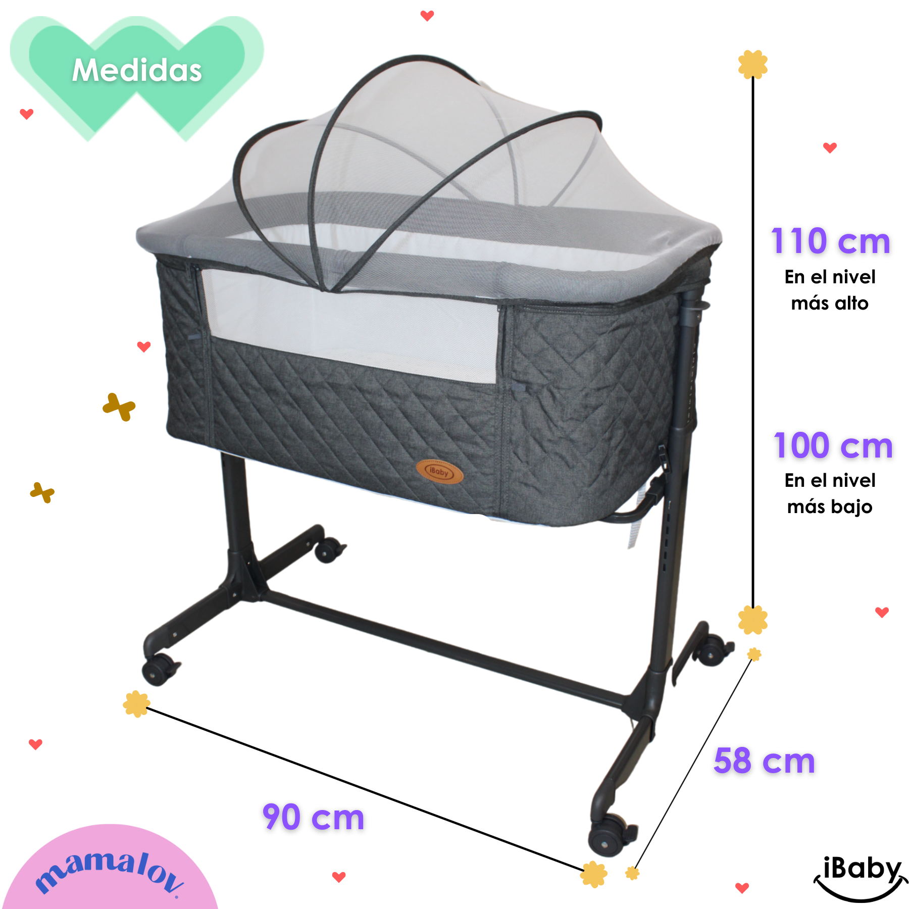 Colecho Para Bebé Con Posición Anti Reflujo | Mau - Negro - Ibaby