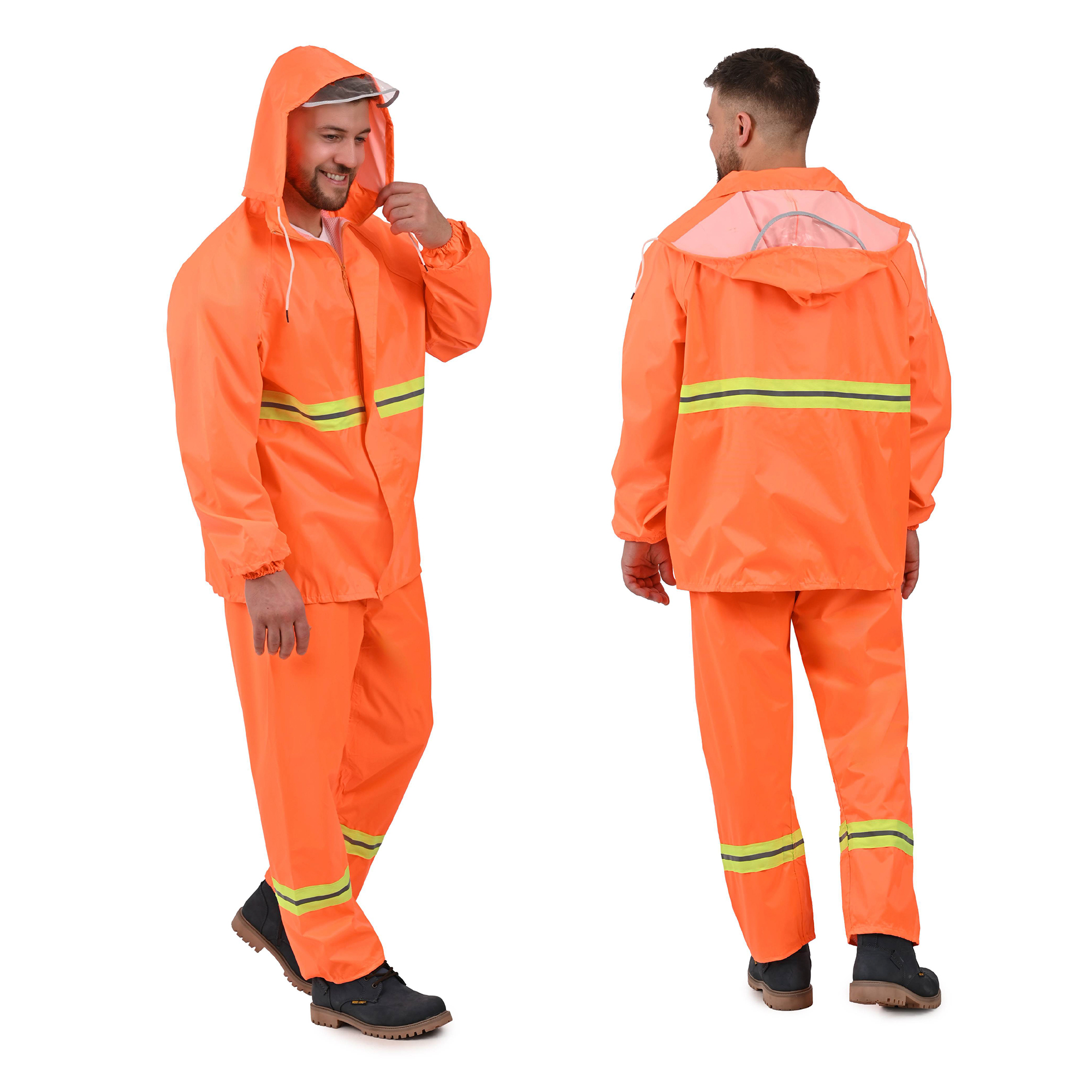 CONJUNTO IMPERMEABLE DE 2 PIEZAS PARA TRABAJO O PARA MOTOCICLETA, BICICLETA, CON CIERRE, TAPA CIERRE, GORRO, VICERA, Y TIRAS REFLEJANTES, PUÑO CON RESORTE , CON FORRO INTERNO, DE MATERIAL100% PVC GRUESO, EN TALLAS MEDIANA, GRANDE Y EXTRAGRANDE.