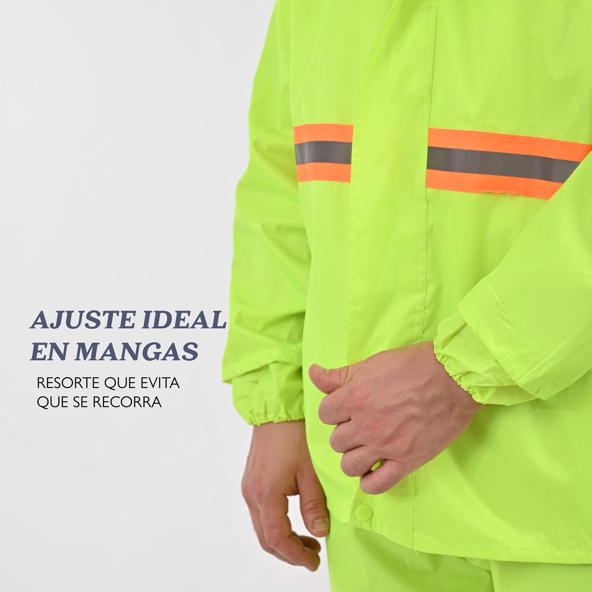 CONJUNTO IMPERMEABLE DE 2 PIEZAS PARA TRABAJO O PARA MOTOCICLETA, BICICLETA, CON CIERRE, TAPA CIERRE, GORRO, VICERA, Y TIRAS REFLEJANTES, PUÑO CON RESORTE , CON FORRO INTERNO, DE MATERIAL100% PVC GRUESO, EN TALLAS MEDIANA, GRANDE Y EXTRAGRANDE.