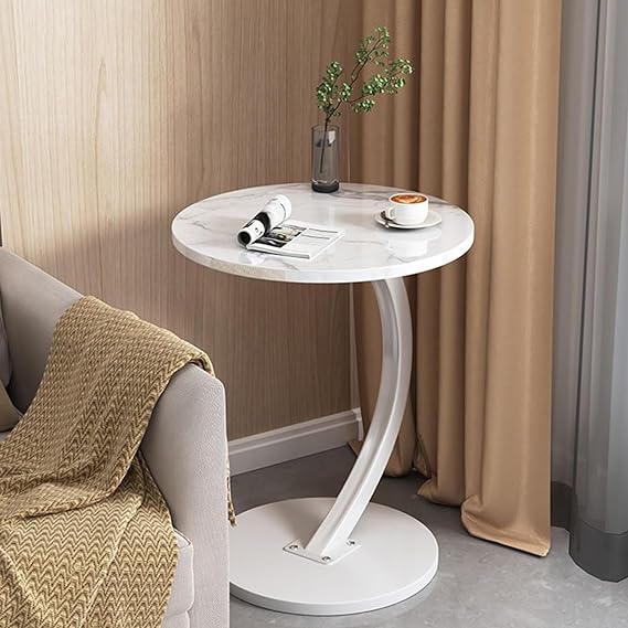 A BNFU Mesas Laterales para Sala, Mesa Auxiliar Sala en Forma de C, Diseño Moderno y Minimalista, Adecuada para sofás y Camas, Espacio pequeño, Sala de Estar, Dormitorio (Blanco).
