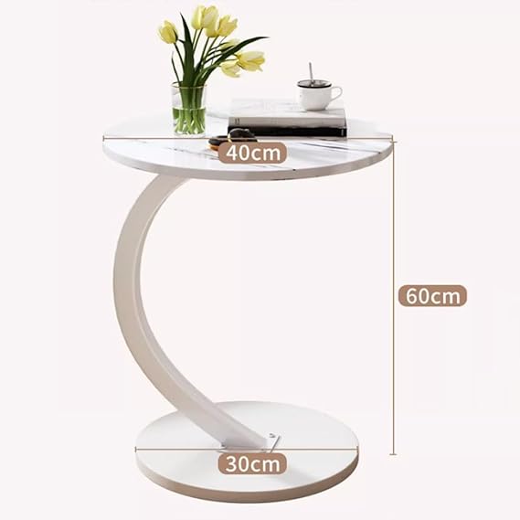 A BNFU Mesas Laterales para Sala, Mesa Auxiliar Sala en Forma de C, Diseño Moderno y Minimalista, Adecuada para sofás y Camas, Espacio pequeño, Sala de Estar, Dormitorio (Blanco).