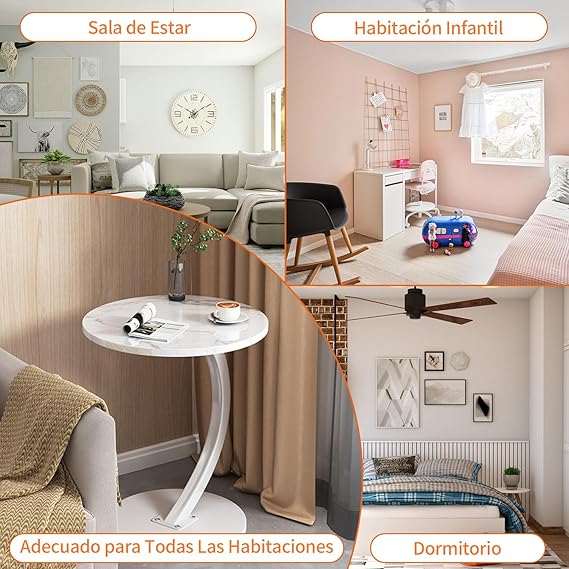 A BNFU Mesas Laterales para Sala, Mesa Auxiliar Sala en Forma de C, Diseño Moderno y Minimalista, Adecuada para sofás y Camas, Espacio pequeño, Sala de Estar, Dormitorio (Blanco).