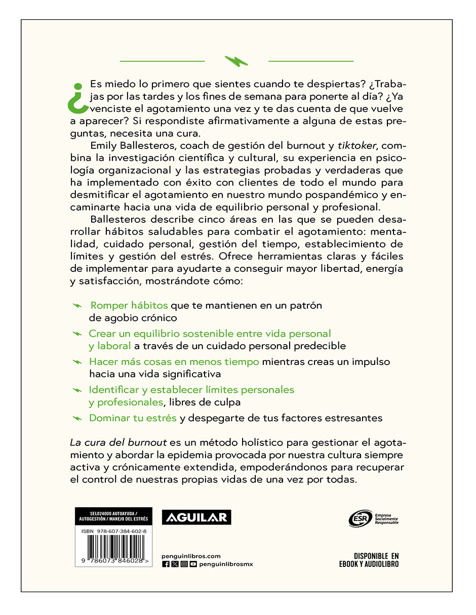 Libro La cura del burnout Autor Emily Ballesteros.