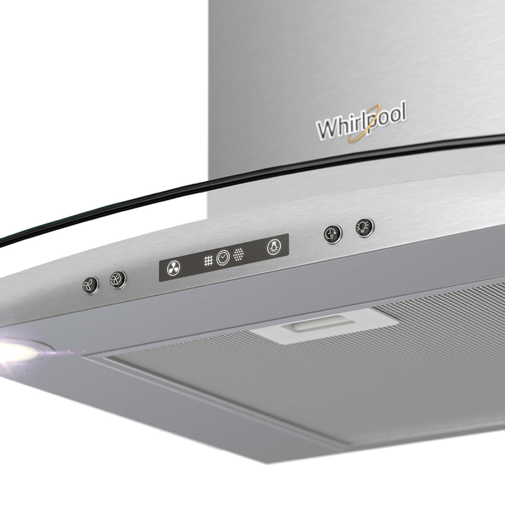 Campana Pared Whirlpool WHW7610S de 76 cm Purificadora Acero Inox y Cristal.
