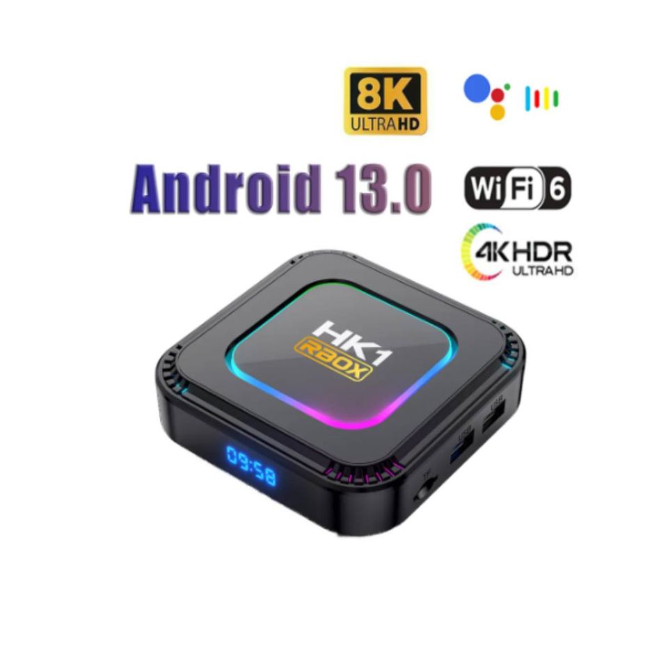 TV box smartTV pantalla negro control inteligente luz Android 13 8K RGB 4GB Wifi 32gb usb 3.1 hdmi