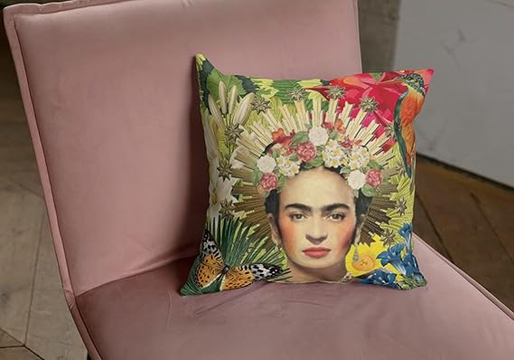 JUNGLE ART Cojin Almohada | Frida Kahlo Flores Personaje Mexicano | con Relleno Decorativo Poliester Suave Hogar | Listo para Usar Diseño Artistico Durable | (con Relleno 45x45cm).