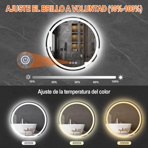 Inducción Human Espejo Led Baño Touch 3 Modo Con Antivaho.