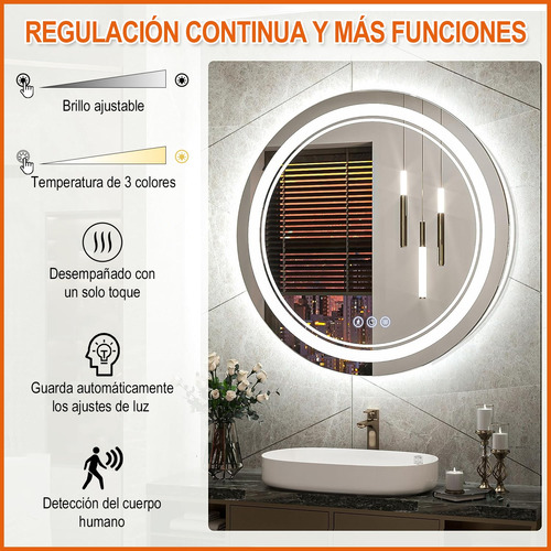 Inducción Human Espejo Led Baño Touch 3 Modo Con Antivaho.