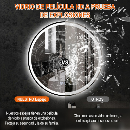 Inducción Human Espejo Led Baño Touch 3 Modo Con Antivaho.