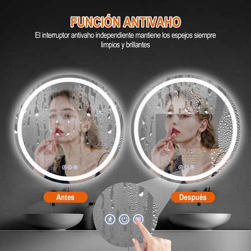 Inducción Human Espejo Led Baño Touch 3 Modo Con Antivaho.