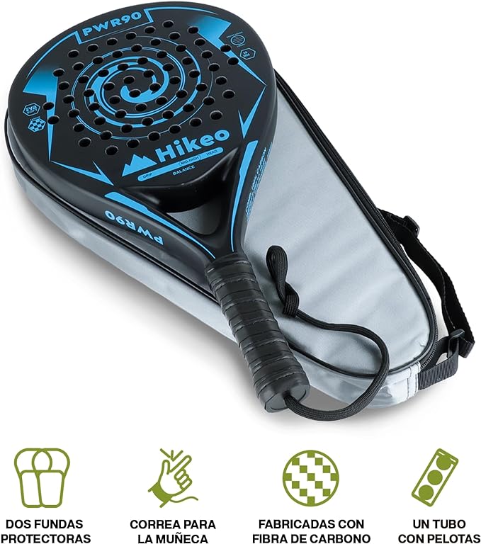 A Hikeo Pala de Pádel con Funda, 3 Pelotas y Grip, Kit de Raqueta para Pádel Fabricada con Espuma EVA Flexible y 100% Fibra de Carbono, Resistente y Ligera, para Principiantes e Intermedios.
