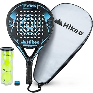 A Hikeo Pala de Pádel con Funda, 3 Pelotas y Grip, Kit de Raqueta para Pádel Fabricada con Espuma EVA Flexible y 100% Fibra de Carbono, Resistente y Ligera, para Principiantes e Intermedios.
