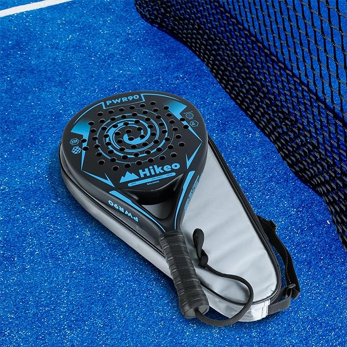 A Hikeo Pala de Pádel con Funda, 3 Pelotas y Grip, Kit de Raqueta para Pádel Fabricada con Espuma EVA Flexible y 100% Fibra de Carbono, Resistente y Ligera, para Principiantes e Intermedios.