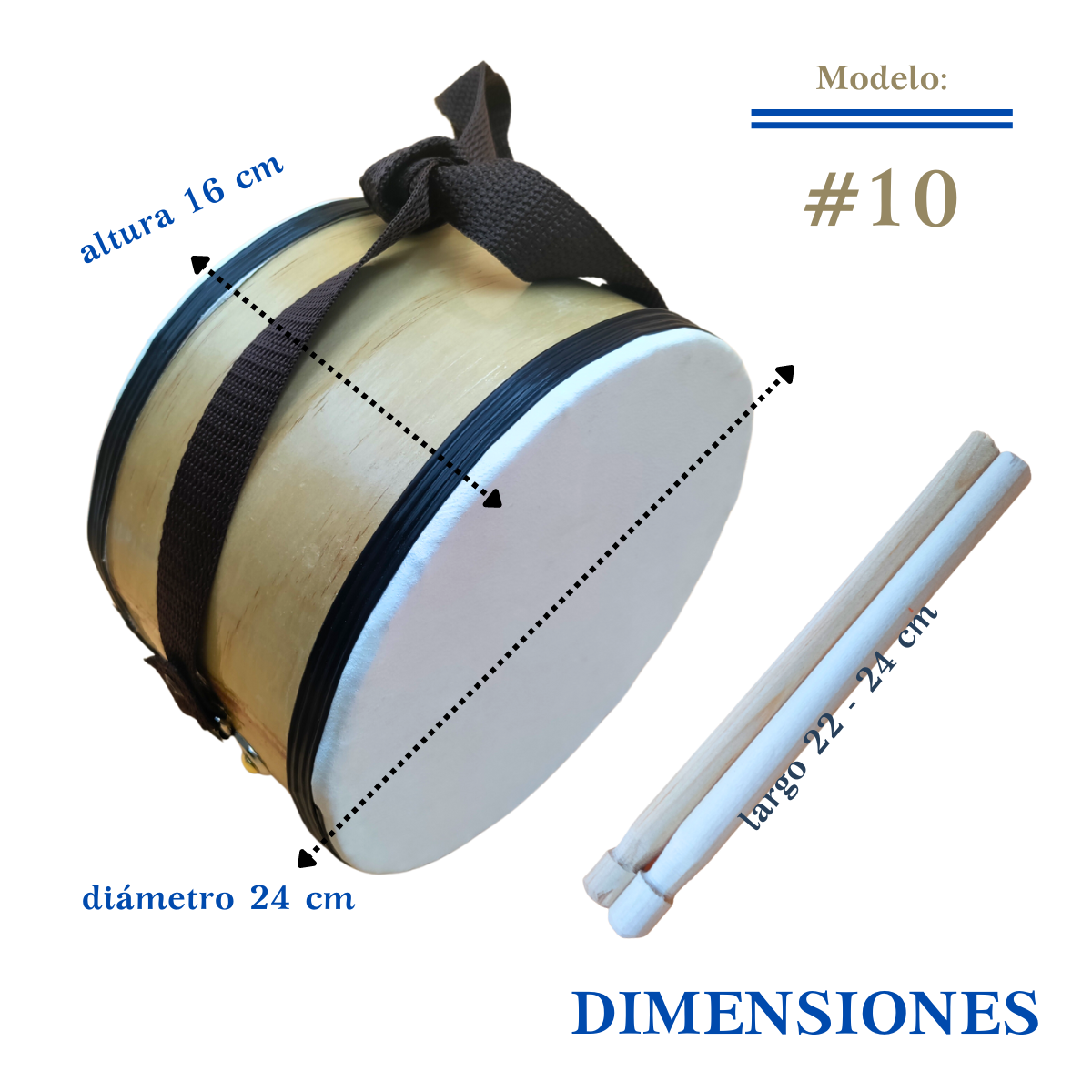 Instrumento Musical Tambor Didáctico Jumbo #10: Madera, Piel y Sonido.