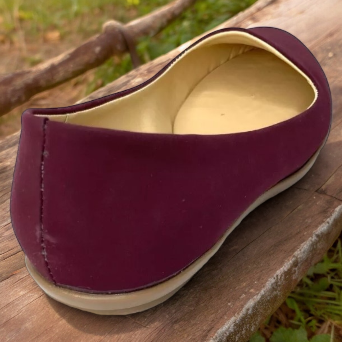 Zapatos De Piso Punta Redonda Mujer Tinto Piel Durazno Flats LAS CUATAS.