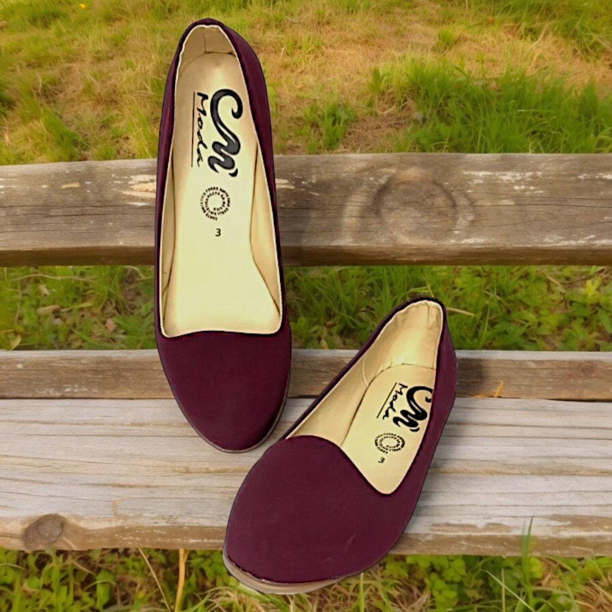 Zapatos De Piso Punta Redonda Mujer Tinto Piel Durazno Flats LAS CUATAS.