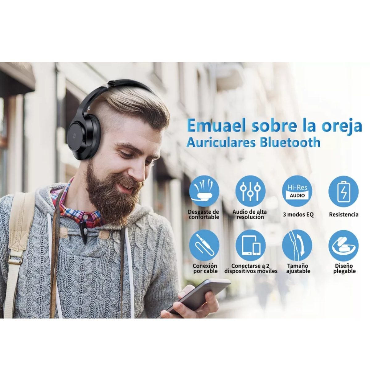Audífonos Inalambricos Bluetooth Diadema Con Micrófono Negro