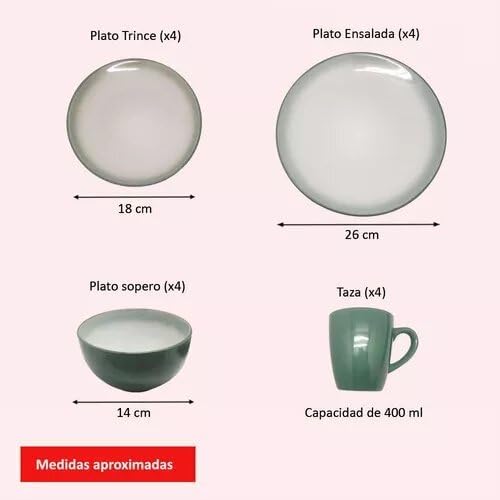 Vajilla Verde 16pz Cerámica Resistente - Royal Haus 