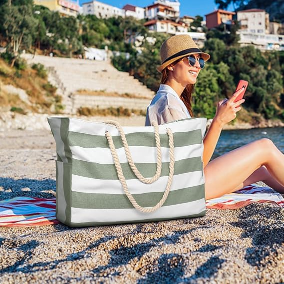 A Bolsas de playa para mujer, bolsa grande impermeable con cremallera, bolsa de playa impermeable a prueba de arena, bolsa de piscina grande, A-gris, L.